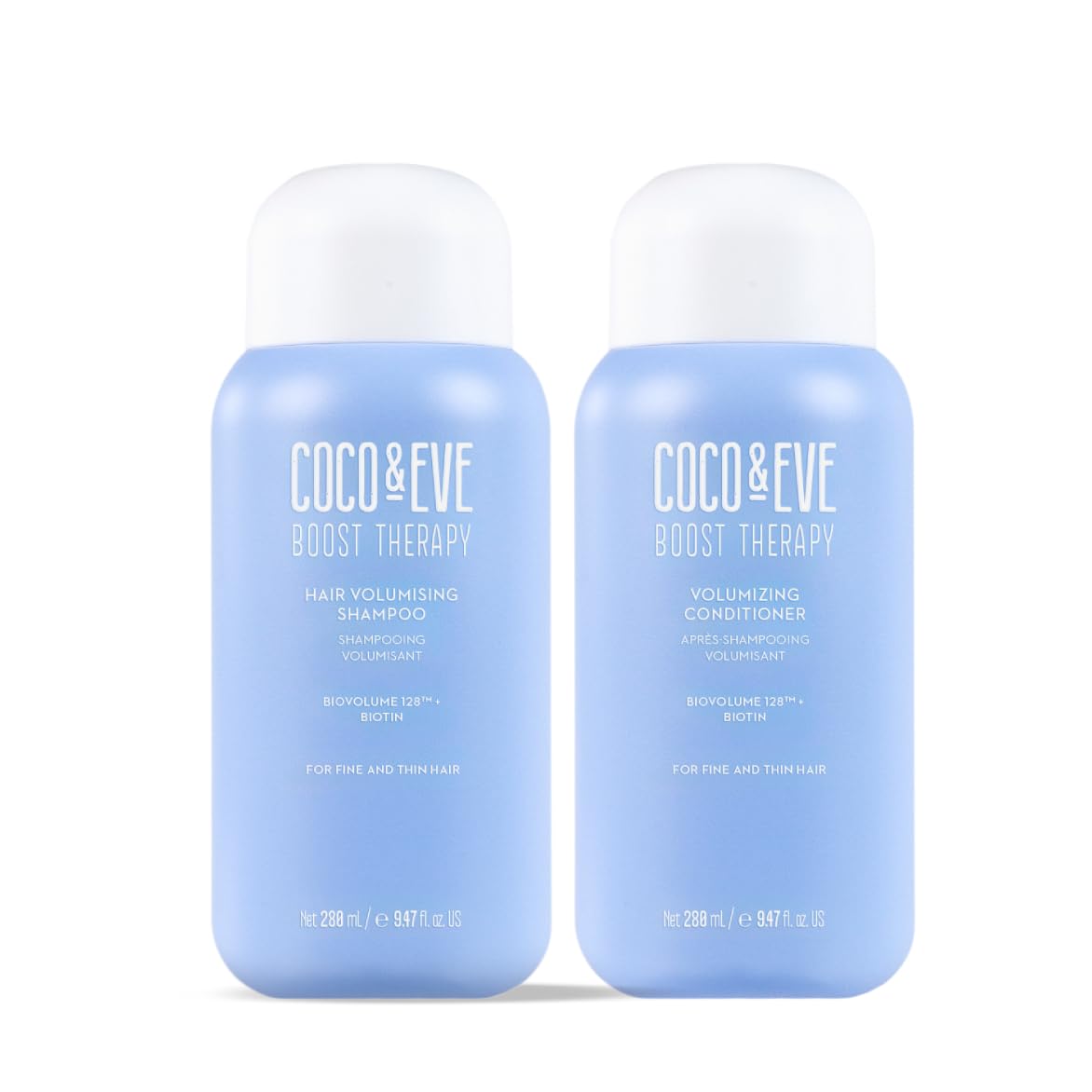 Coco & Eve Boost Therapy shampoo bottle signals volumizing care for fine hair
