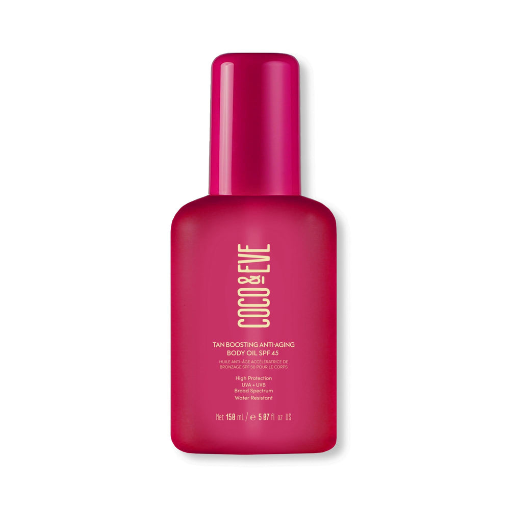 Coco and Eve Tan Boosting Oil bottle with pump for easy application