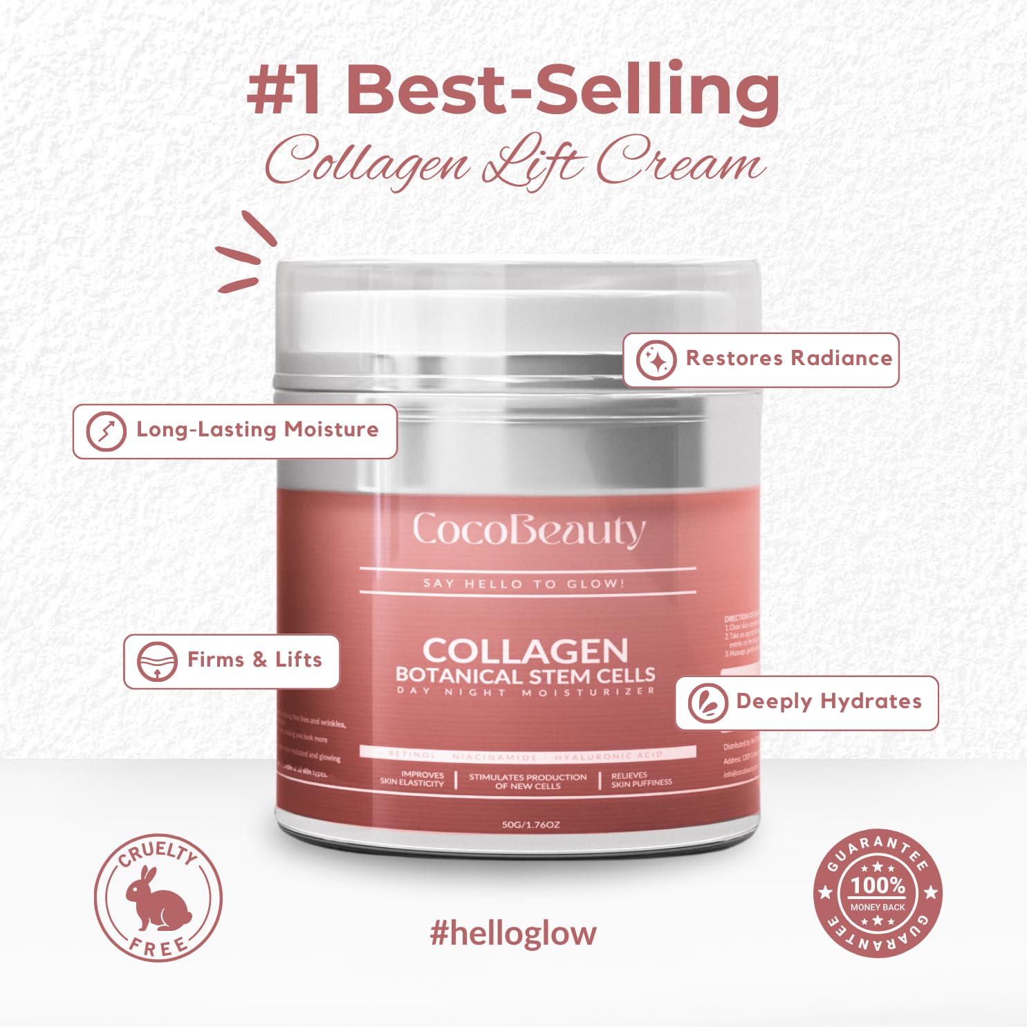 Texture close-up of COCOBEAUTY Collagen Lift Cream for smooth absorption.