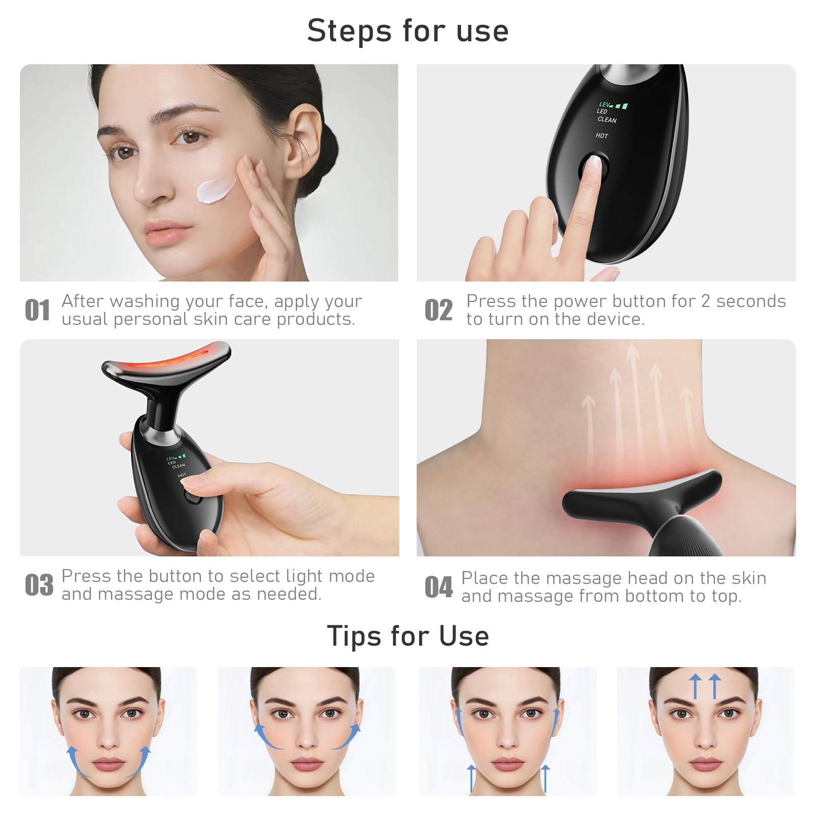 Cocobeen Face Neck Tool close up controls showing intuitive settings
