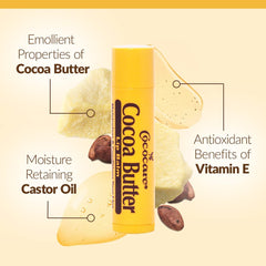 COCOCARE Cocoa Butter Lip Balm being applied to lips for silky smoothness.