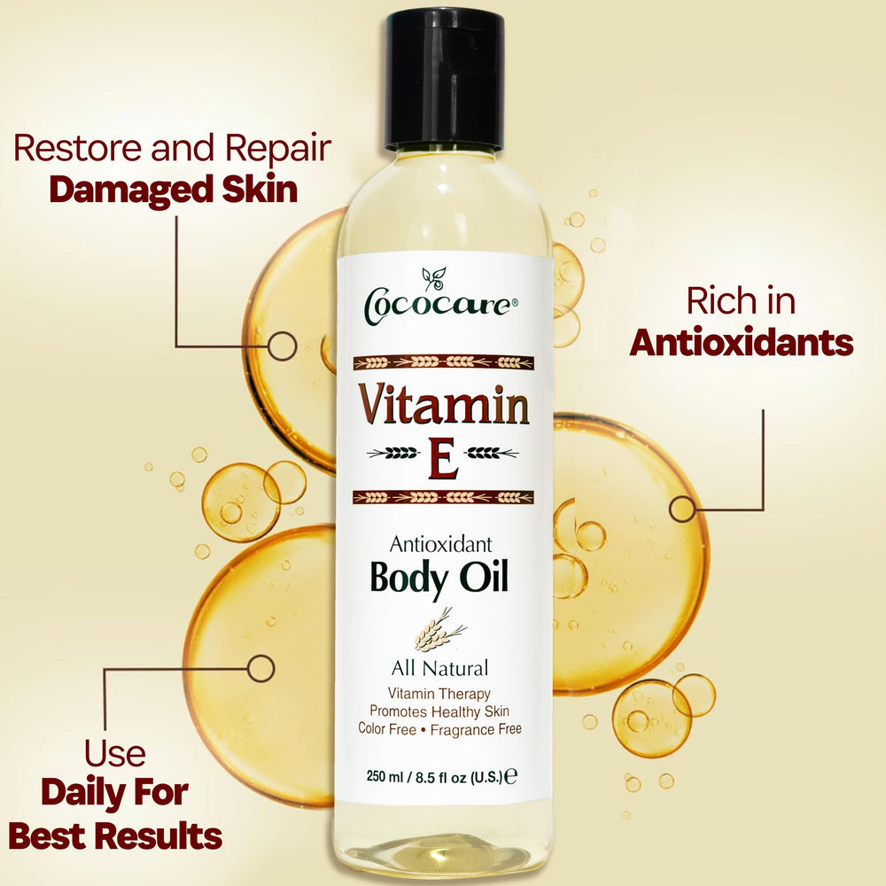 COCOCARE Vitamin E Body Oil apply to skin demonstrates soft, velvety hydration after shower.