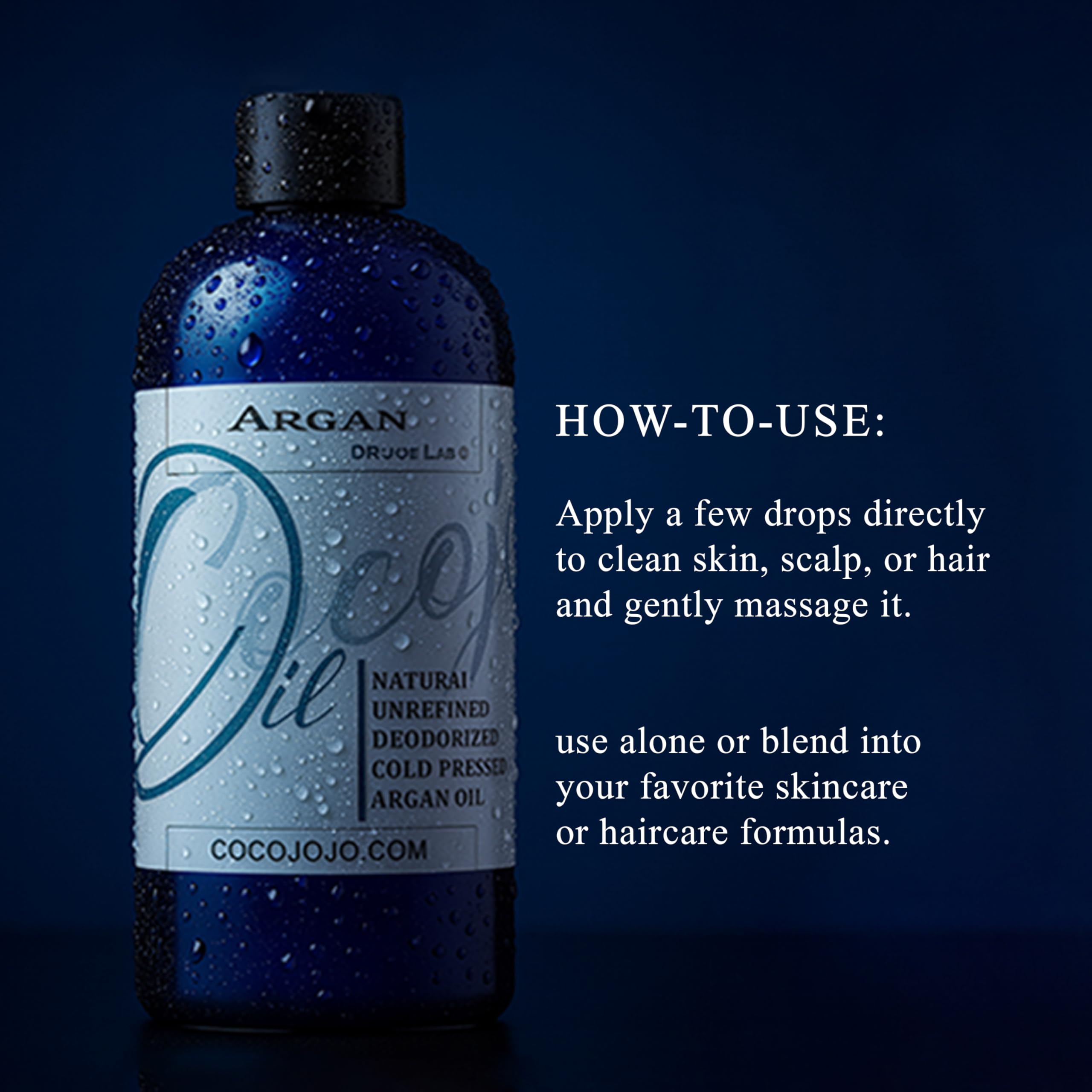 Cocojojo Argan Oil 32oz packaging shown for extended use.