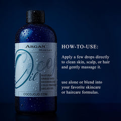 Cocojojo Argan Oil 32oz packaging shown for extended use.