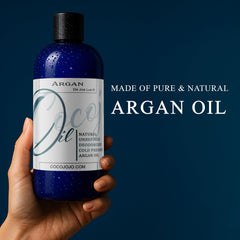Cocojojo Argan Oil deodorized label close-up showing purity.
