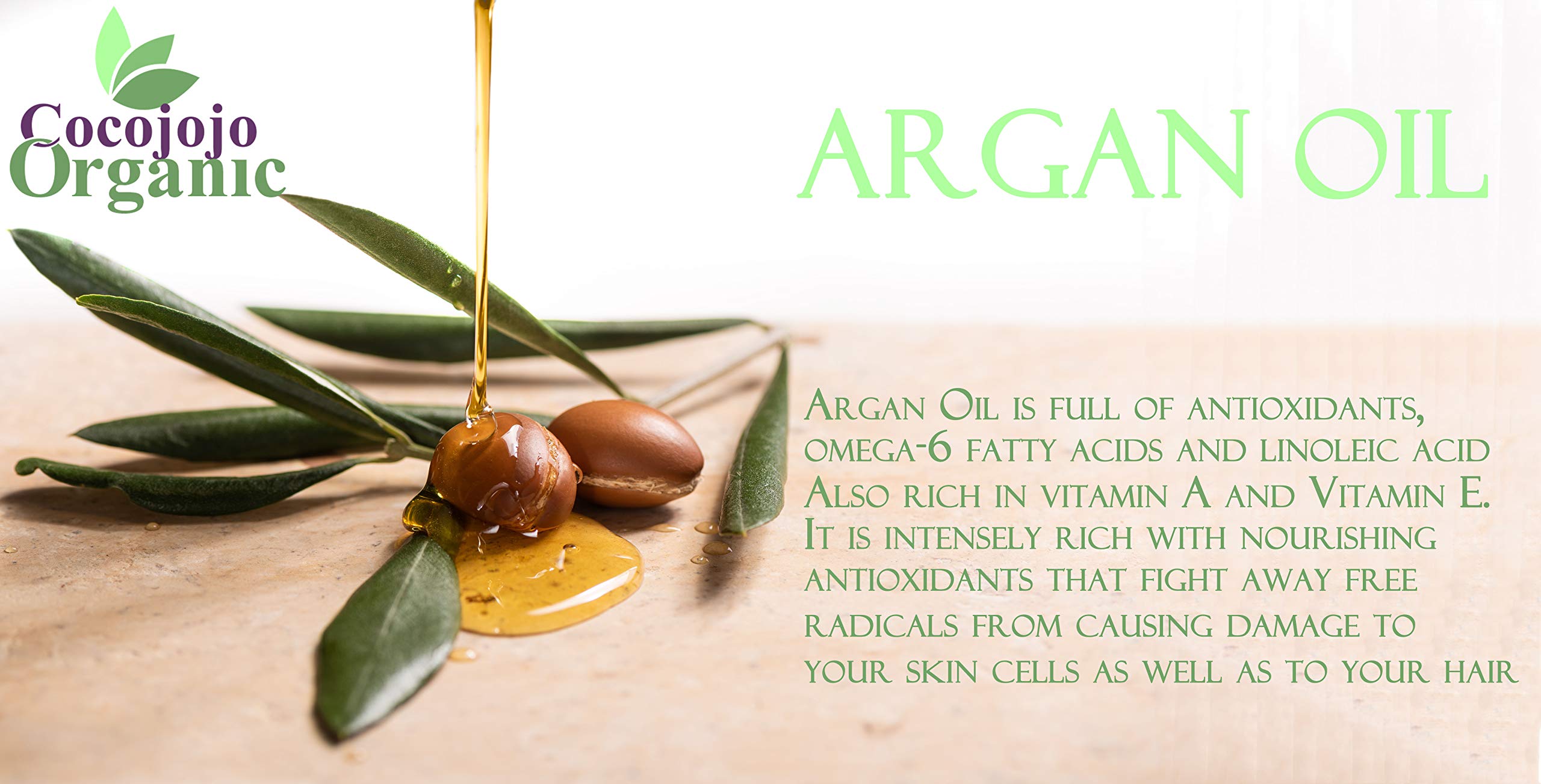 cocojojo Argan Oil golden-hued bottle demonstrates unscented formula suited for daily skin care.