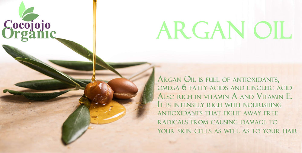 cocojojo Argan Oil golden-hued bottle demonstrates unscented formula suited for daily skin care.