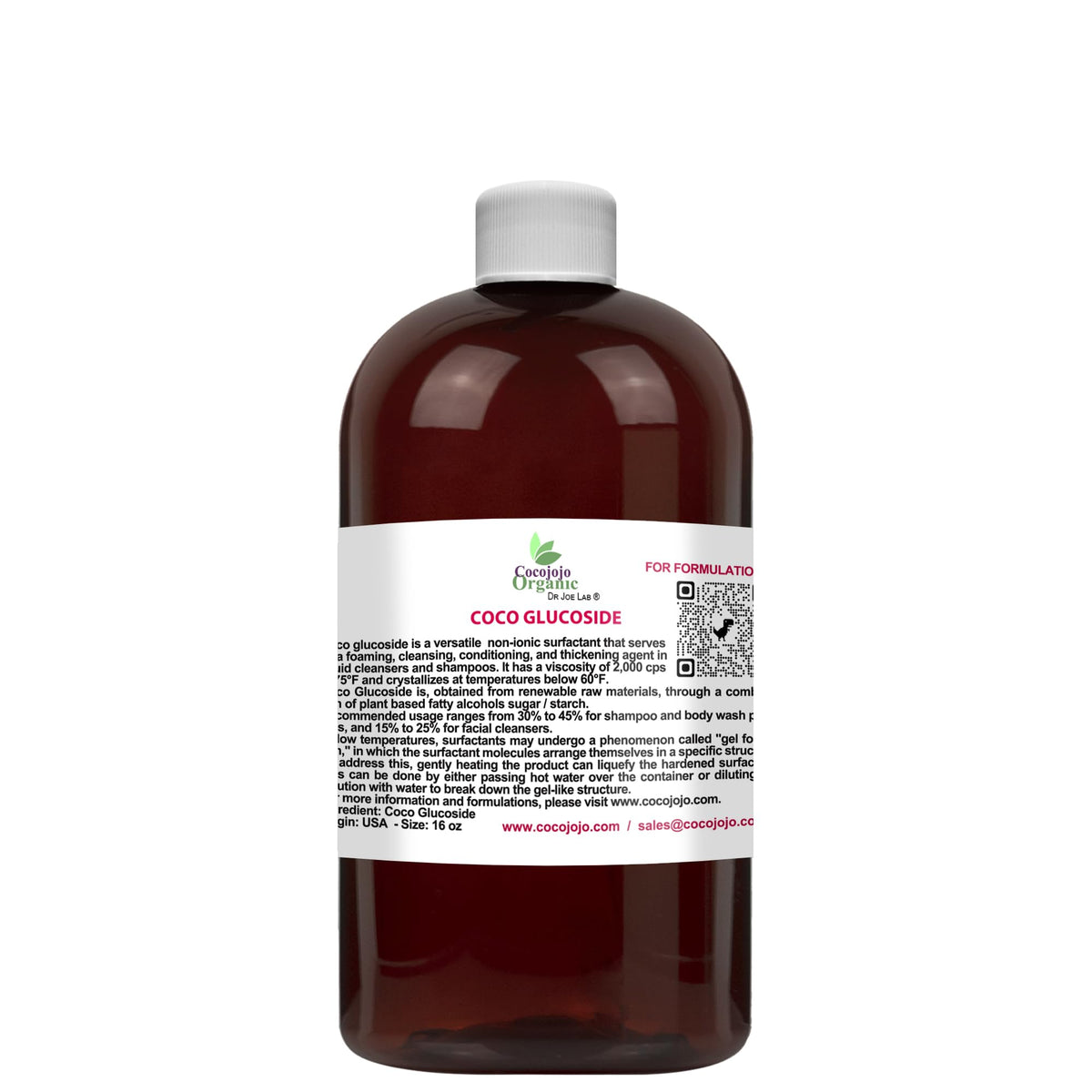 Cocojojo Coco Glucoside bottle showing plant-based cleansing for gentle skin care