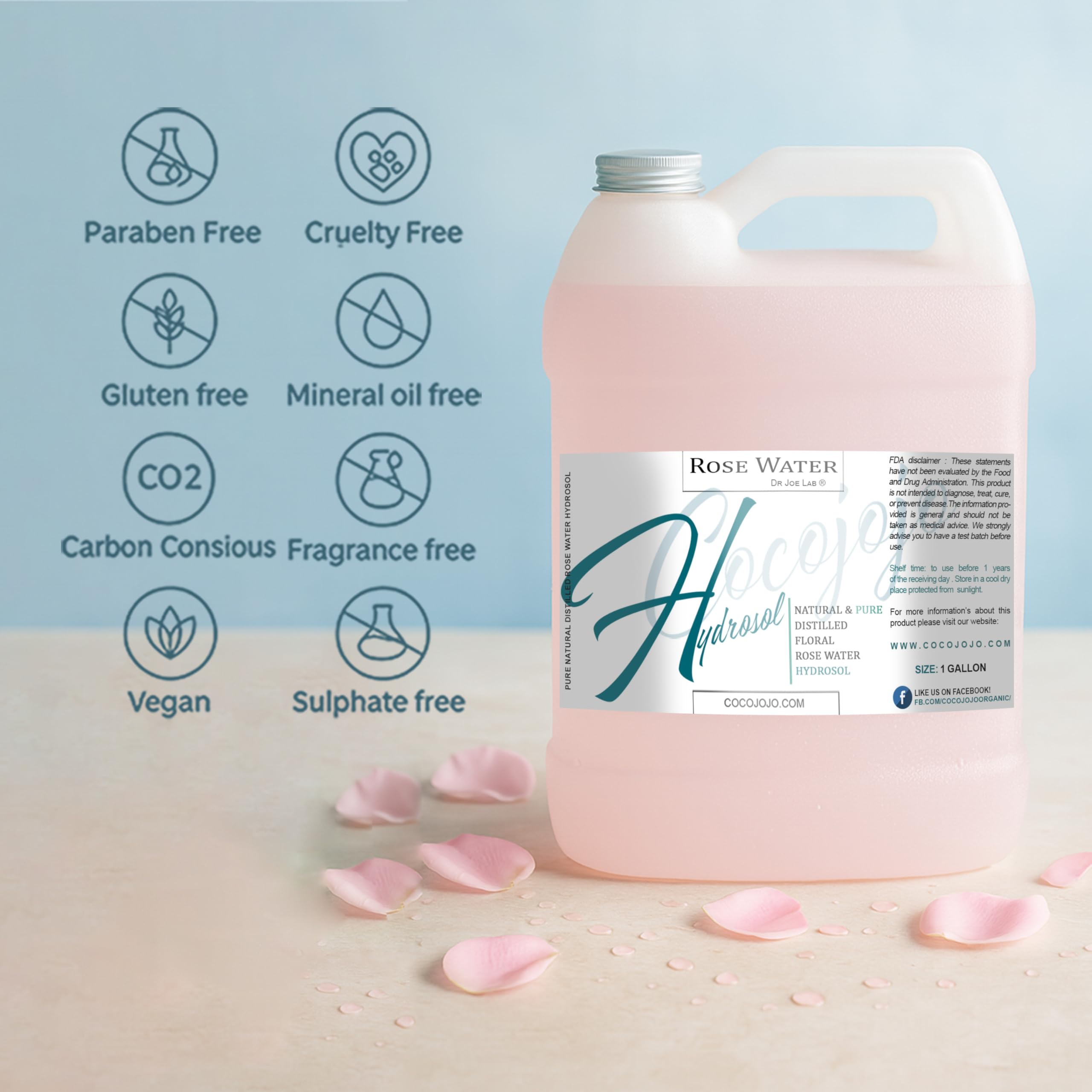 Cocojojo Rose Hydrosol alcohol-free label emphasizes clean gentle formula