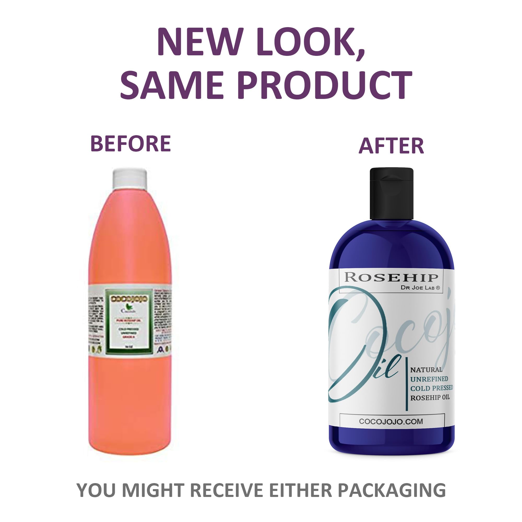 Cocojojo Rosehip Oil amber bottle on a vanity emphasizes purity and unrefined quality.