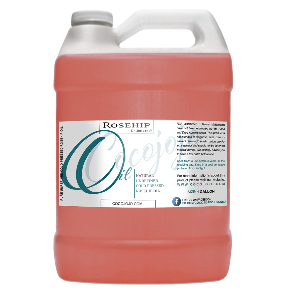Cocojojo Rosehip Oil bottle close-up showing pure, moisturizing formula