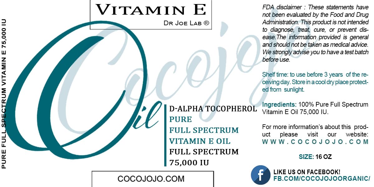 Close-up of Cocojojo bottle label highlighting undiluted vitamin E