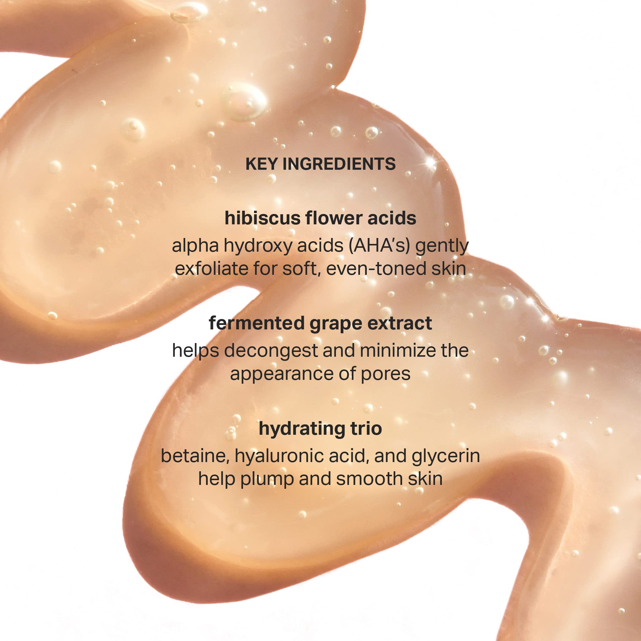 Ingredients highlight hibiscus acids and fermented grape extract for softening skin
