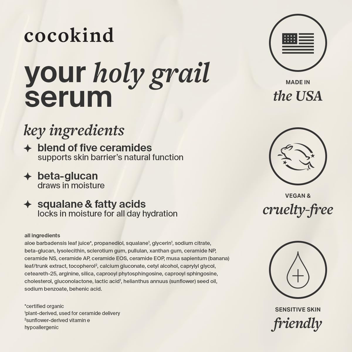 Cocokind Ceramide Barrier Serum fragrance-free formula ideal for sensitive skin.