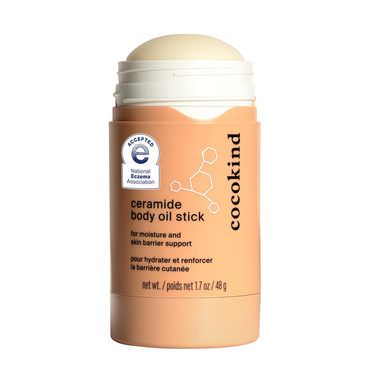 Cocokind Ceramide Body Oil Stick application on skin shows mess-free hydration for all skin types.