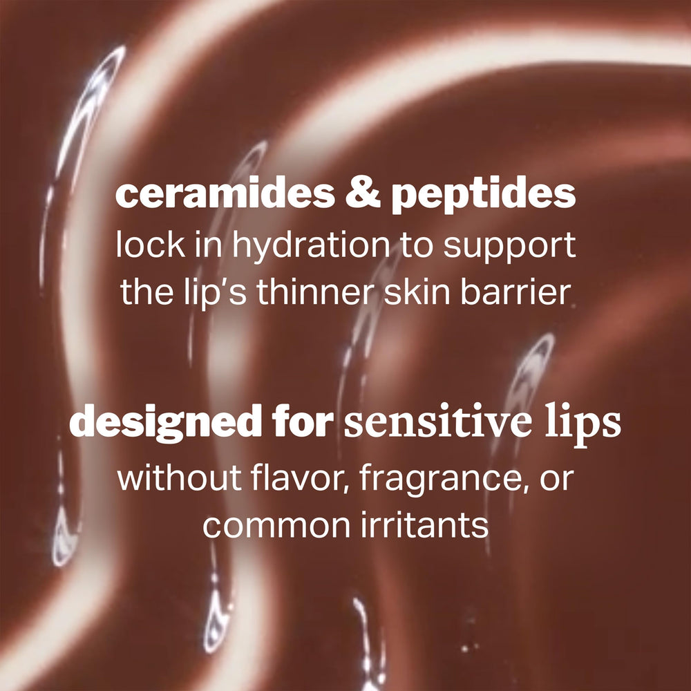Cocokind ceramide lip blur balm texture swatch emphasizes nourishing finish.
