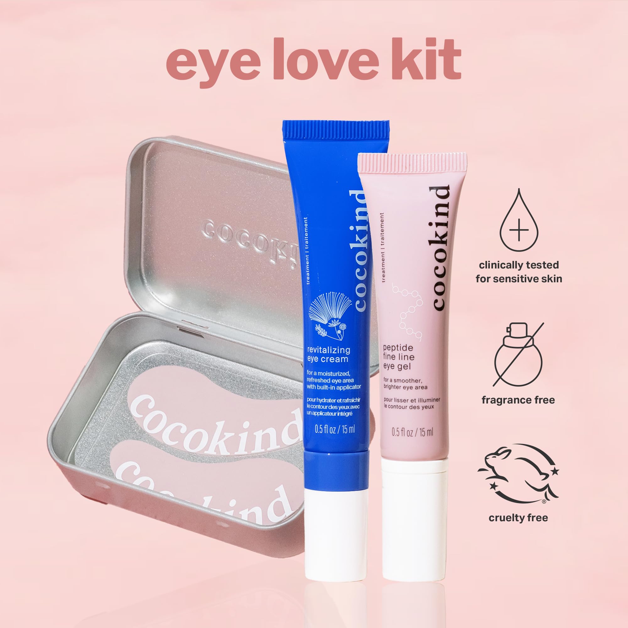 Cocokind Eye Love Kit showing ceramides and squalane hydrating the eye skin