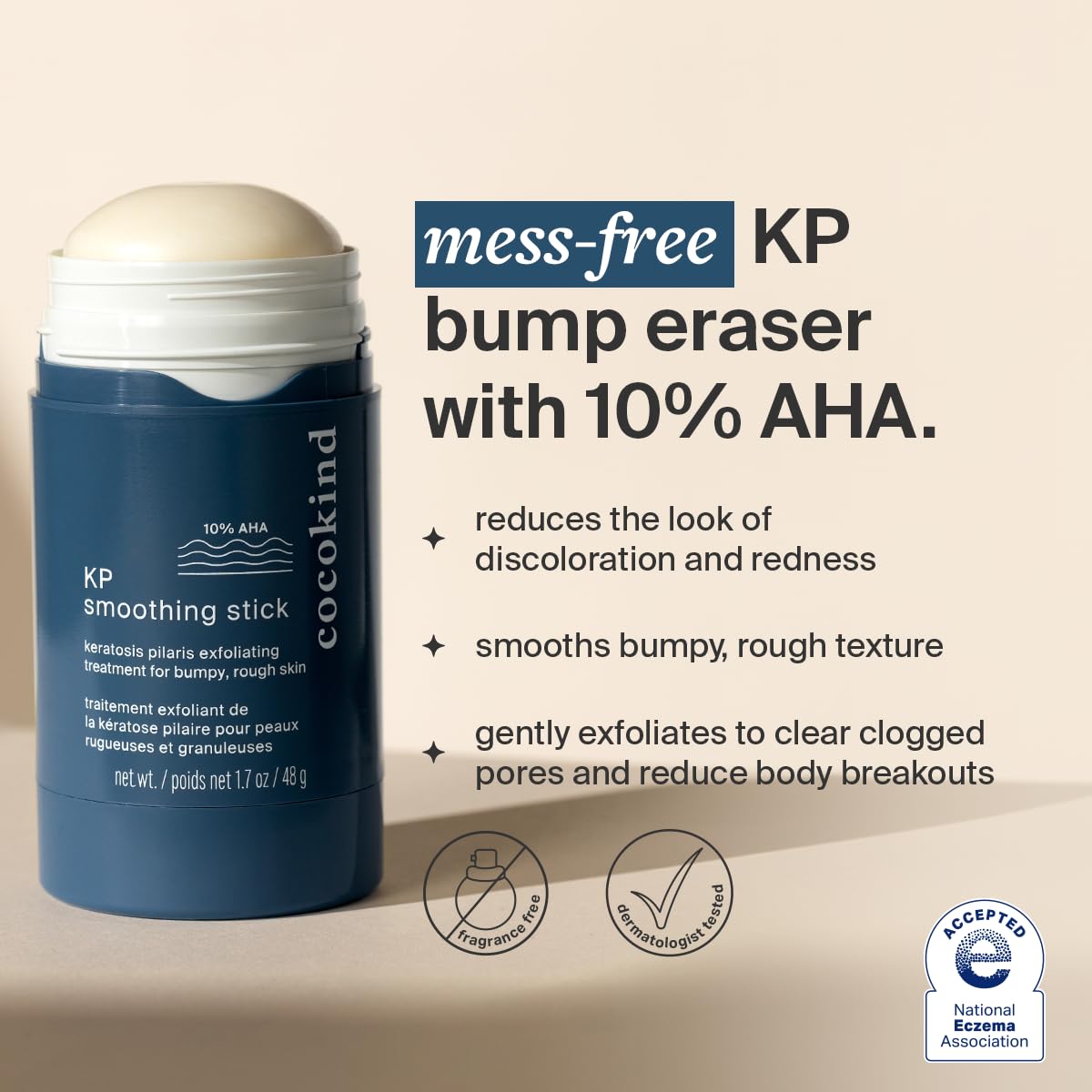 Close-up of applying Cocokind KP Smoothing Stick on the arm for targeted treatment.