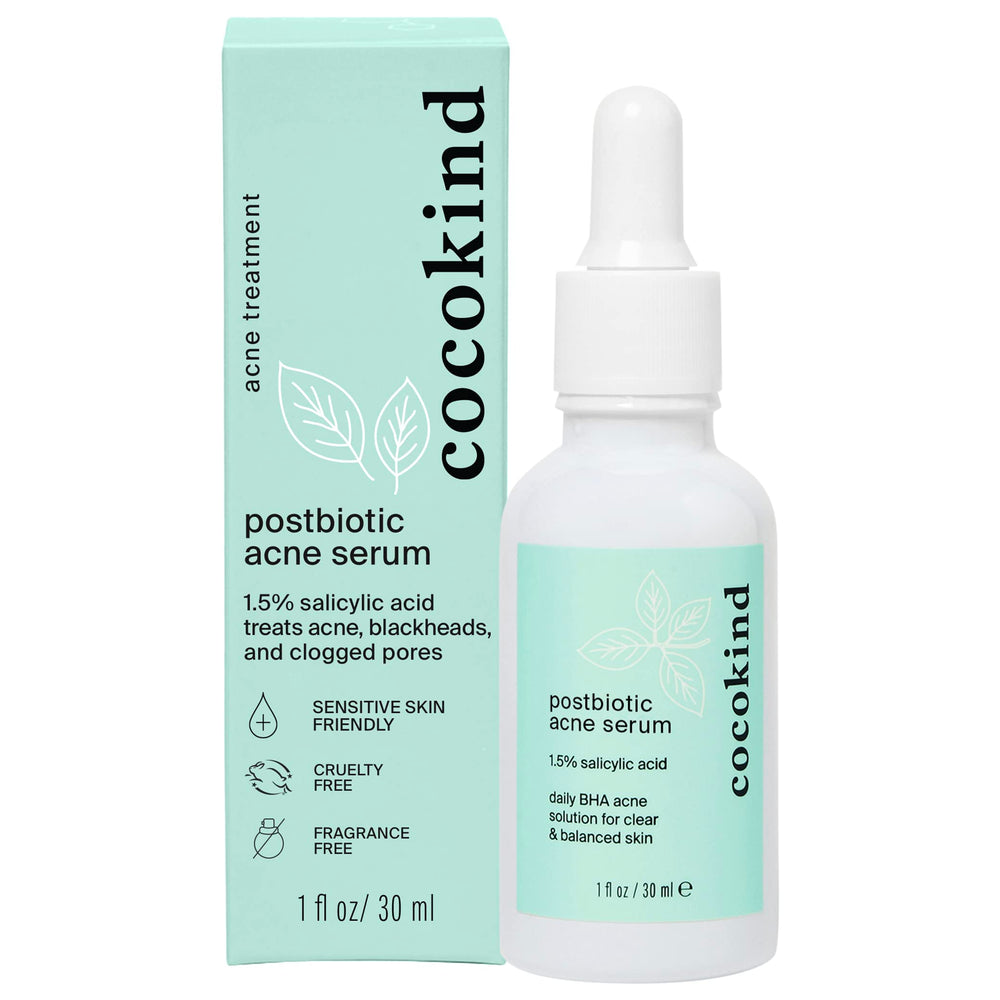 Cocokind Postbiotic Acne Serum bottle with a clean, hydrating skincare vibe.