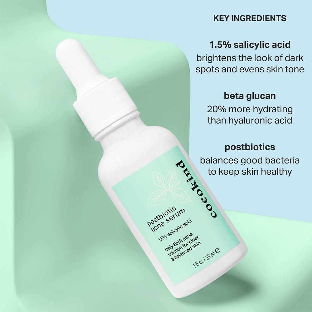 Cocokind Postbiotic Acne Serum ingredients highlight postbiotics and salicylic acid benefits.