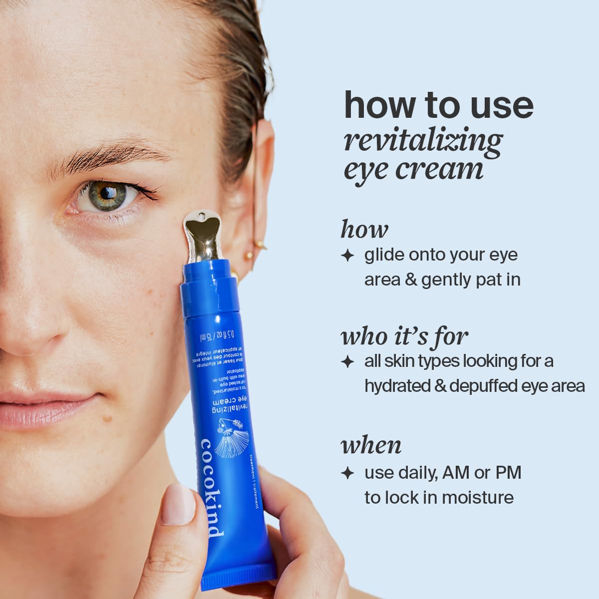 Cocokind Revitalizing Eye Cream closeup highlights smooth texture.