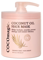 Cocomagic Coconut Oil Hair Mask bottle pouring for deep hydration and frizz control