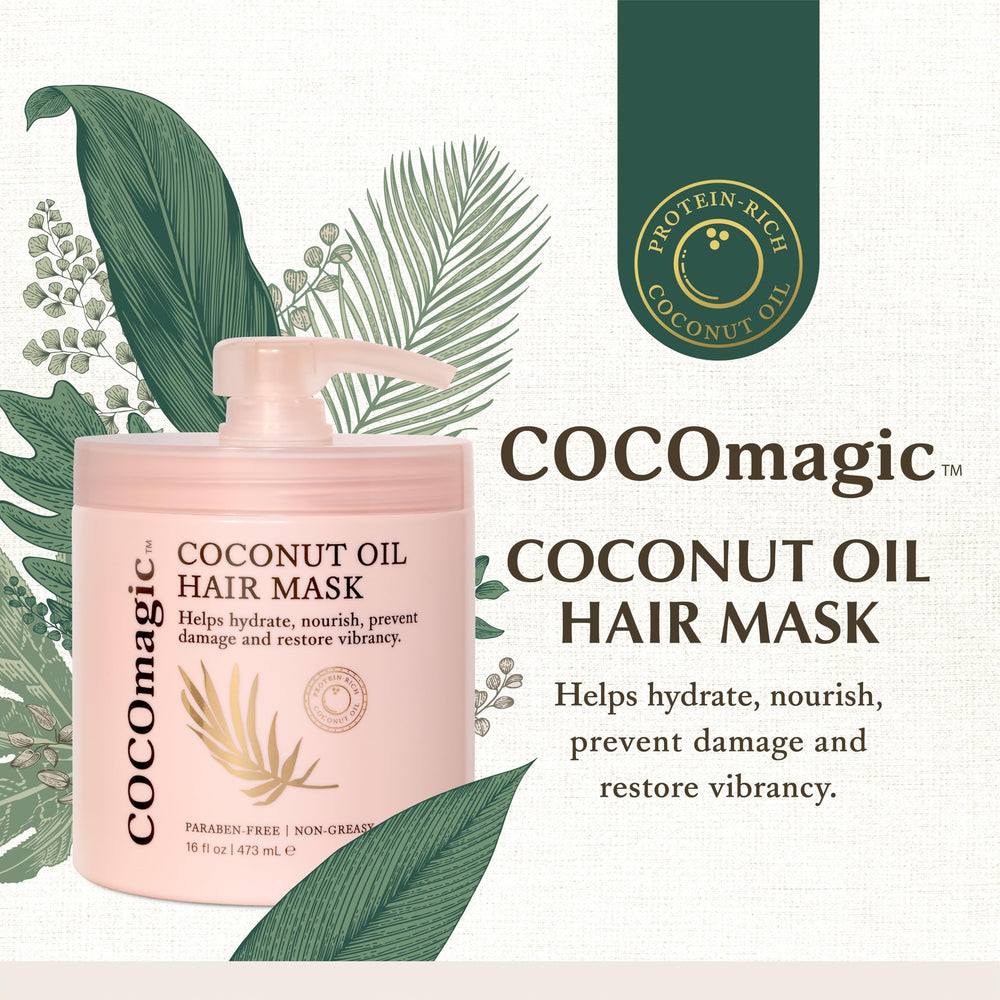 Cocomagic coconut oil hair mask applied to damp hair for moisture