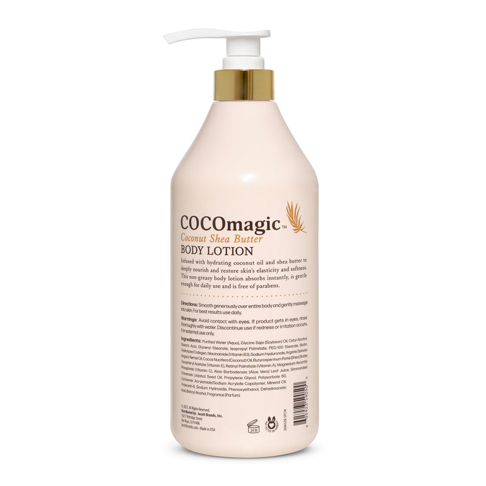 Cocomagic lotion texture close-up shows silky, fast-absorbing moisture.