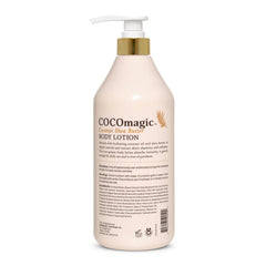 Cocomagic lotion texture close-up shows silky, fast-absorbing moisture.