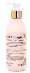 Close-up of Cocomagic Defining Curl Cream label highlighting curl definition