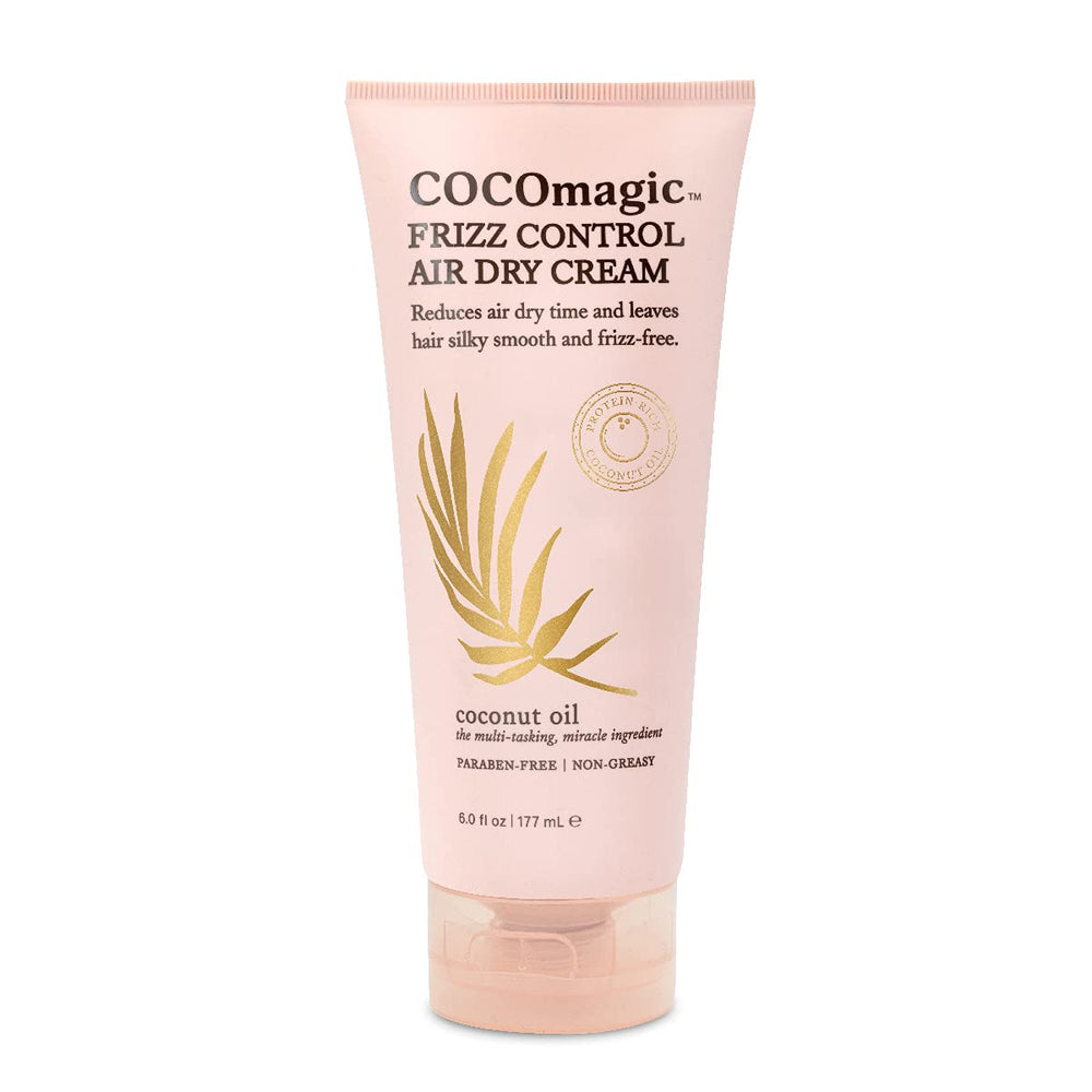 Cocomagic Frizz Control Air Dry Cream USA-made bottle on shelf signals quality hair care
