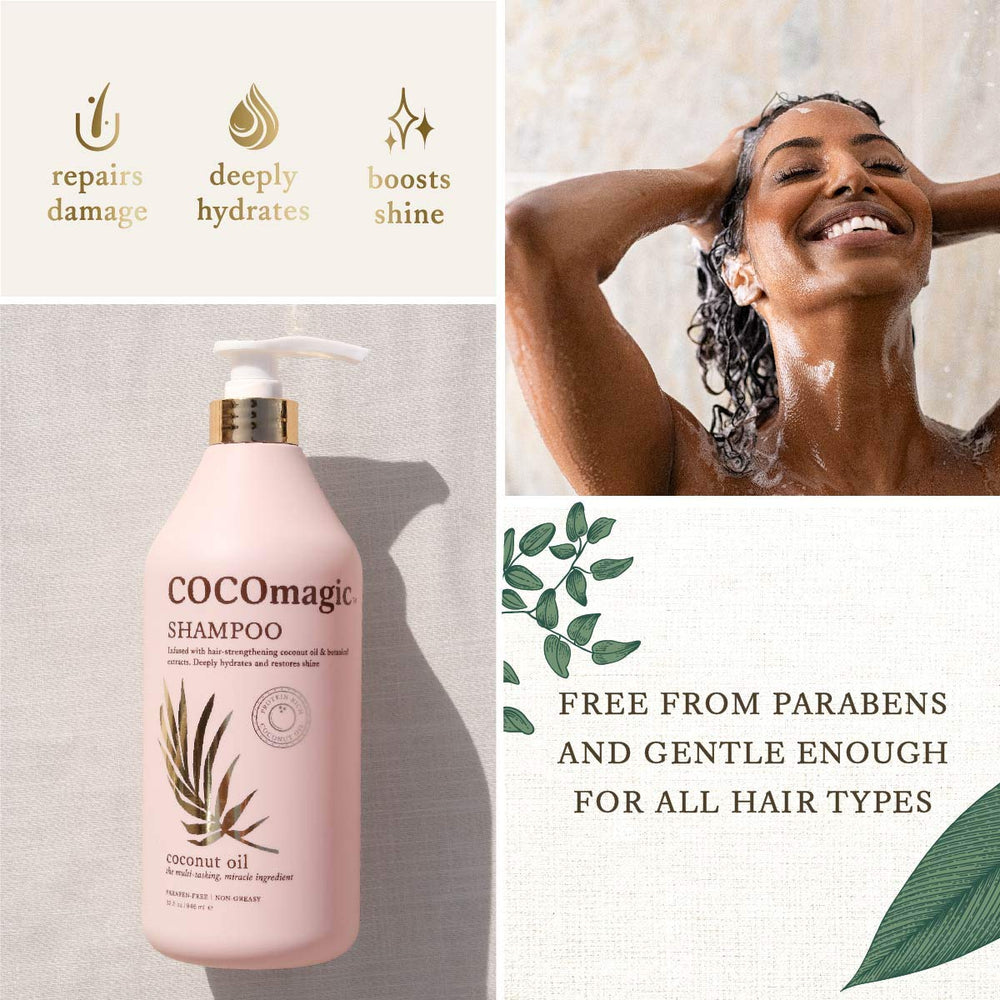 CocoMagic Nourishing Shampoo ingredients blend: bamboo, chamomile, green tea, ginseng