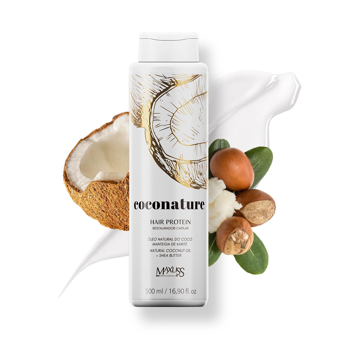 COCONATURE Hair Protein bottle showing smoothing treatment for at home salon results