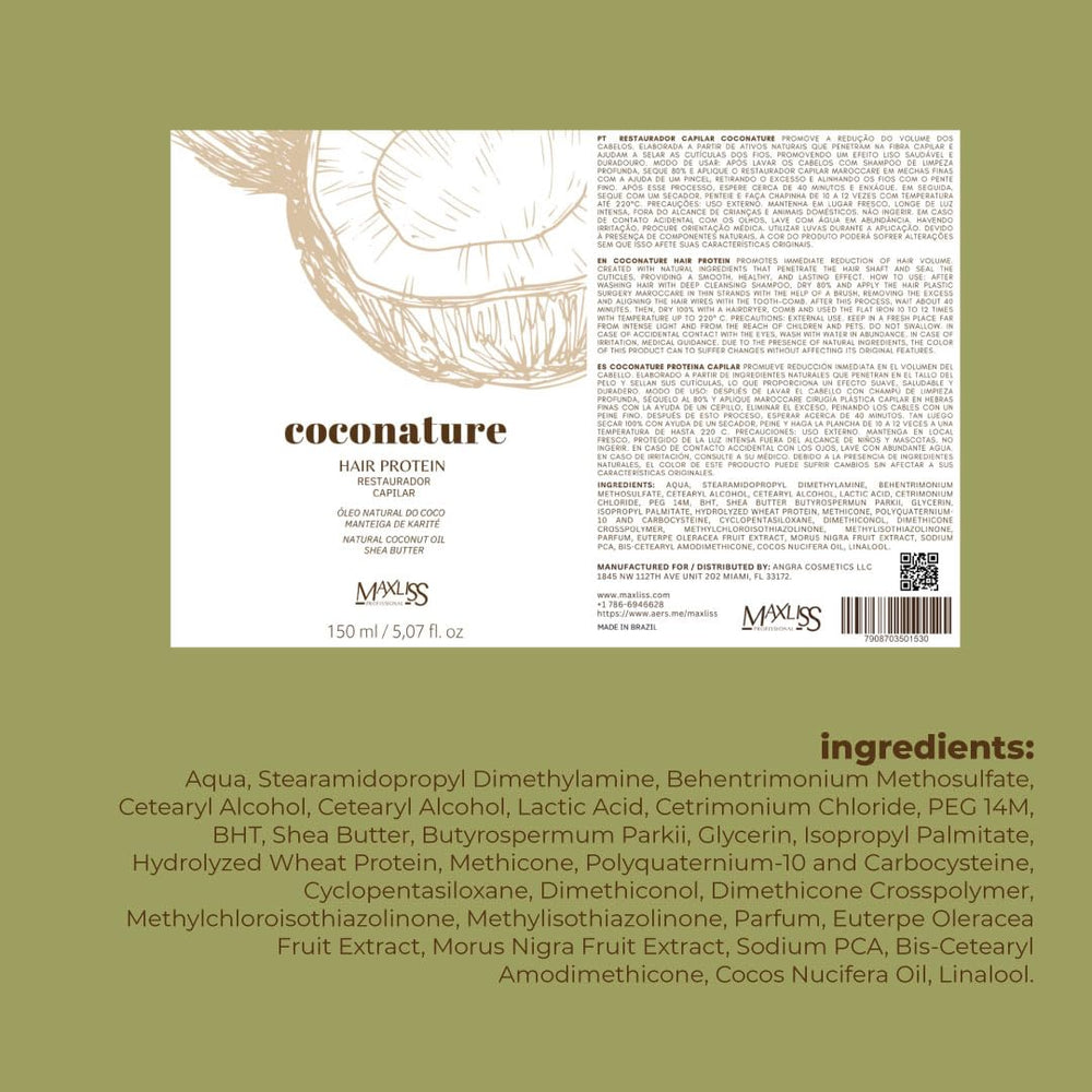 COCONATURE Hair Protein graphic highlights hydrolyzed keratin and collagen for strength