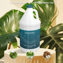 Coconut Lime Gallon Body Wash hand-pump closeup showing smooth texture and color.