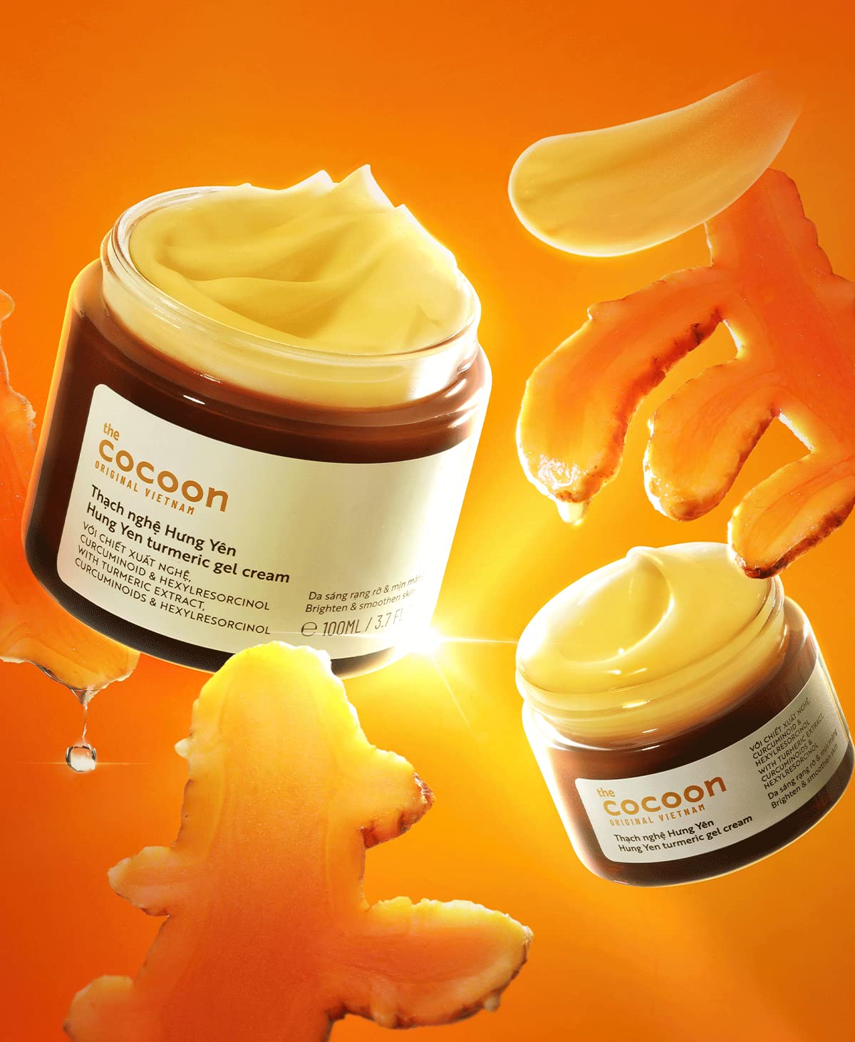 COCOONORIGINAL Hung Yen Turmeric Gel Cream after-use glow on skin surface.