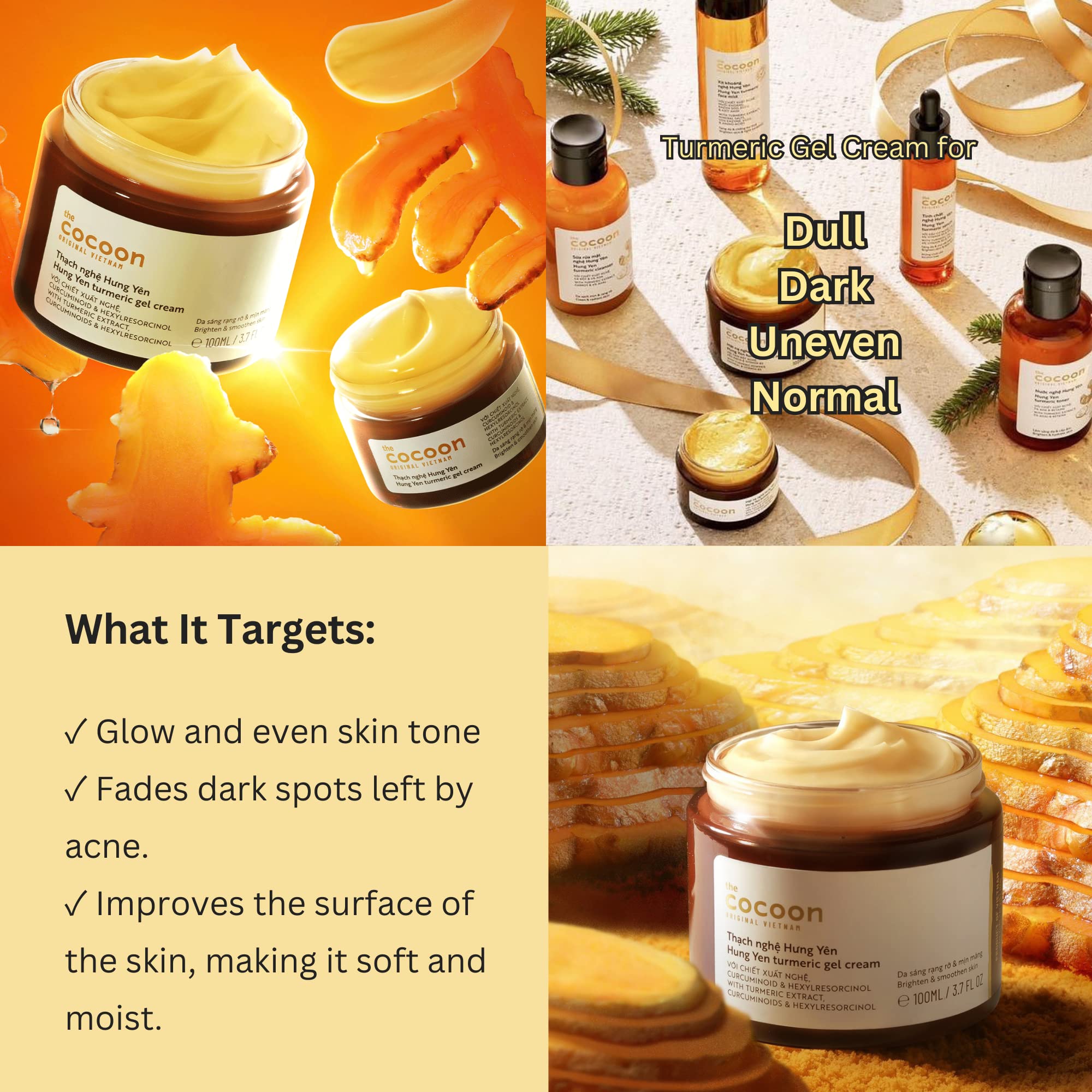 COCOONORIGINAL Hung Yen Turmeric Gel Cream hand-application highlighting quick absorption and hydration.