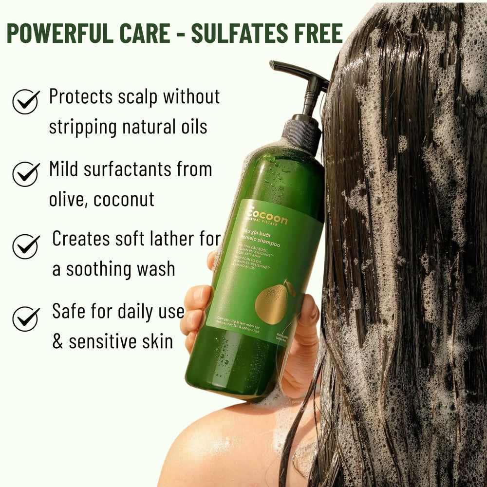 CocoonOriginal Pomelo conditioner being applied for smoother detangling.