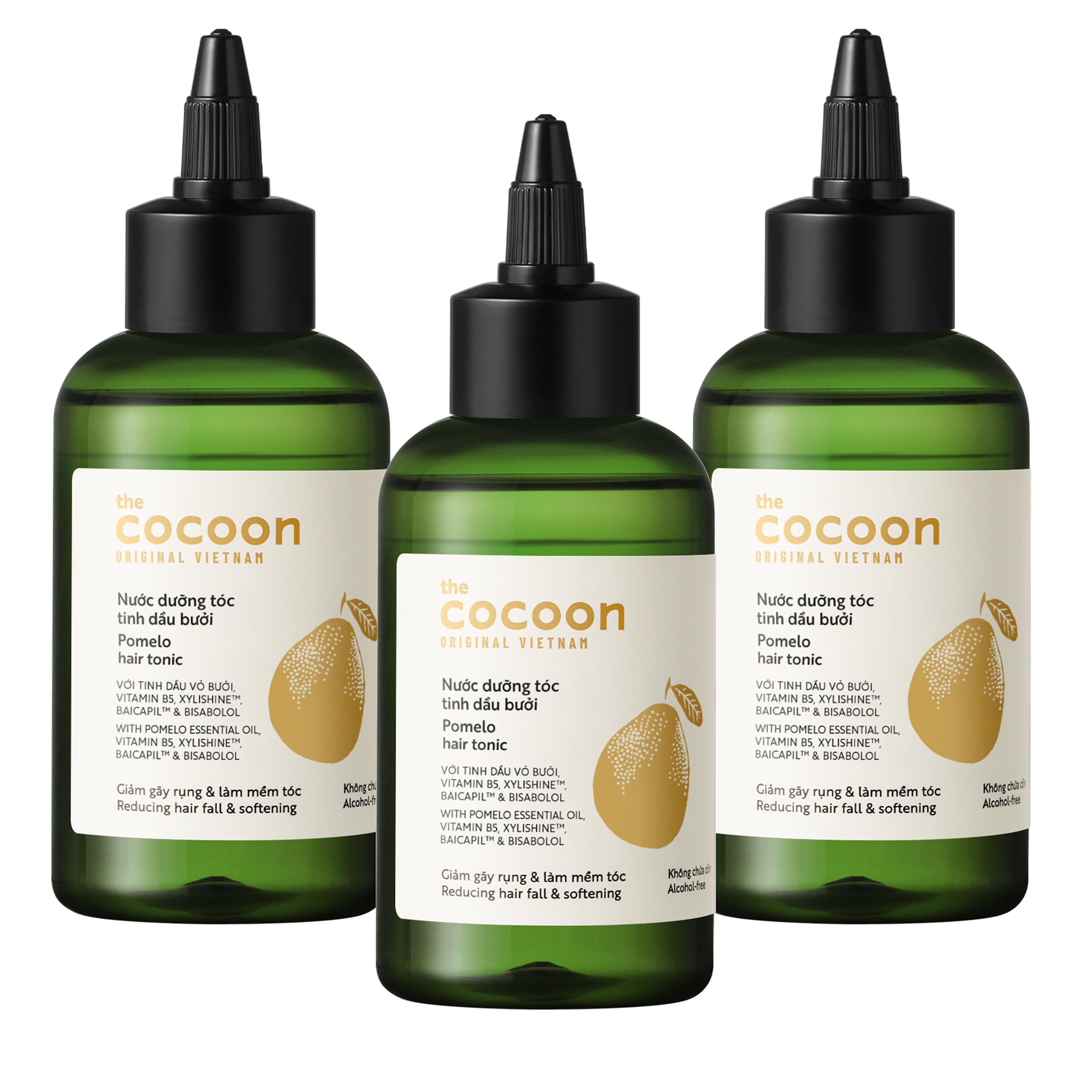 Cocoon Original Pomelo Hair Tonic bottle in hero image promotes smoother, fuller-looking hair.