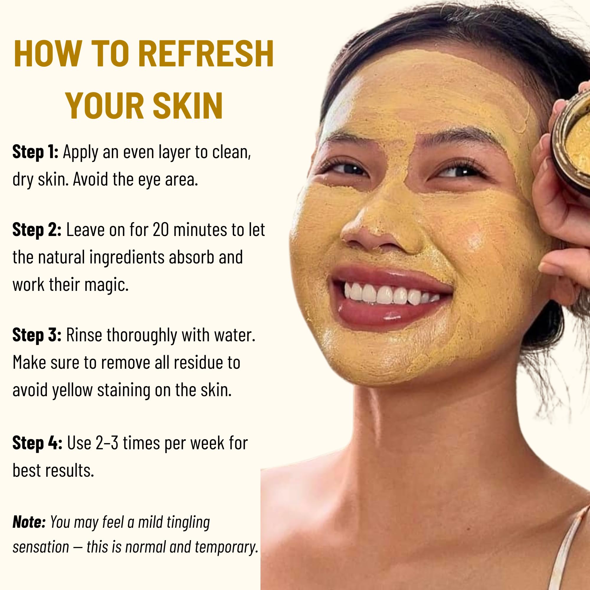 Application moment of CocoonOriginal turmeric mask spreading over skin.