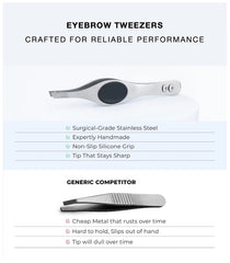 Coco's Closet eyebrow tweezers in hand demonstrate secure grip and control.