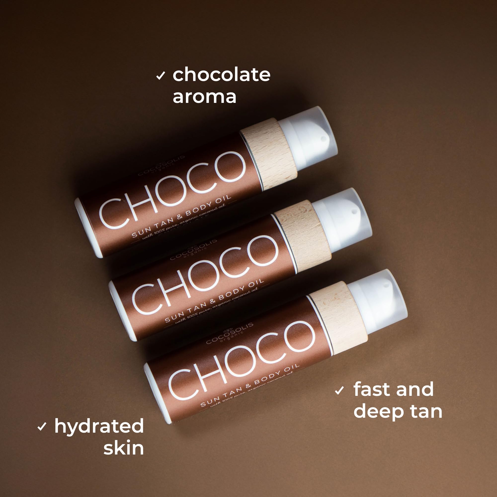 COCOSOLIS Choco suntan oil on the beach for outdoor tanning