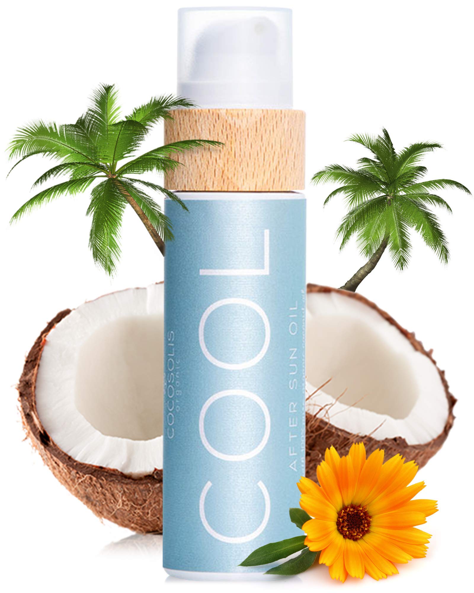 COCOSOLIS Cool After Sun bottle shown for refreshing hydration after sun exposure.