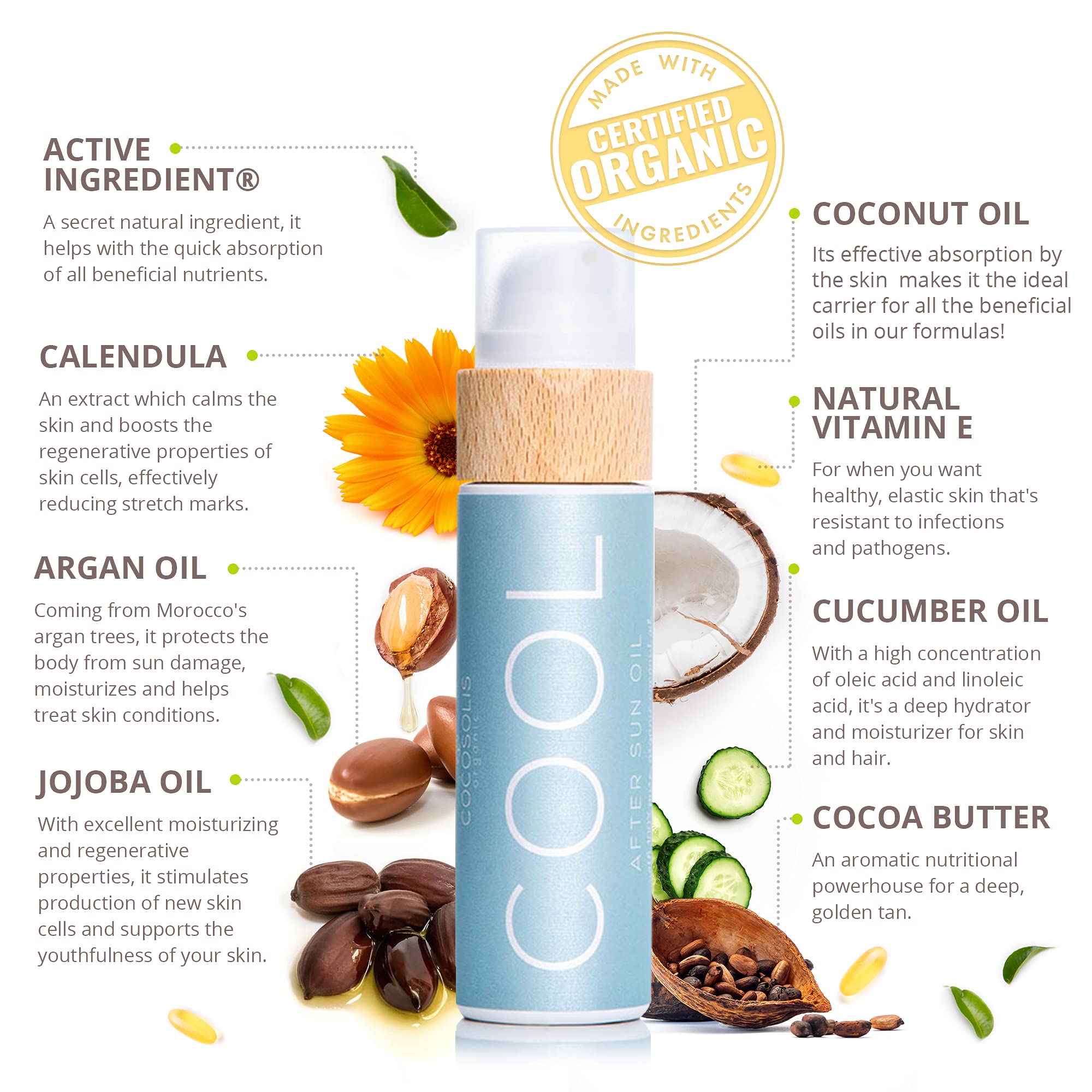 Texture close-up of COCOSOLIS Cool After Sun lotion for fast absorption.
