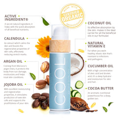 Texture close-up of COCOSOLIS Cool After Sun lotion for fast absorption.