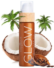 COCOSOLIS GLOW Shimmer Oil bottle glistening for a satin, all-day glow.