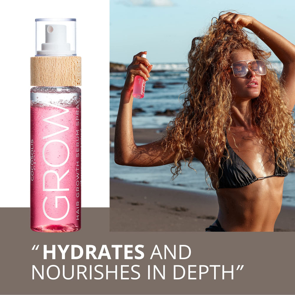COCOSOLIS GROW spray being applied along scalp for targeted coverage
