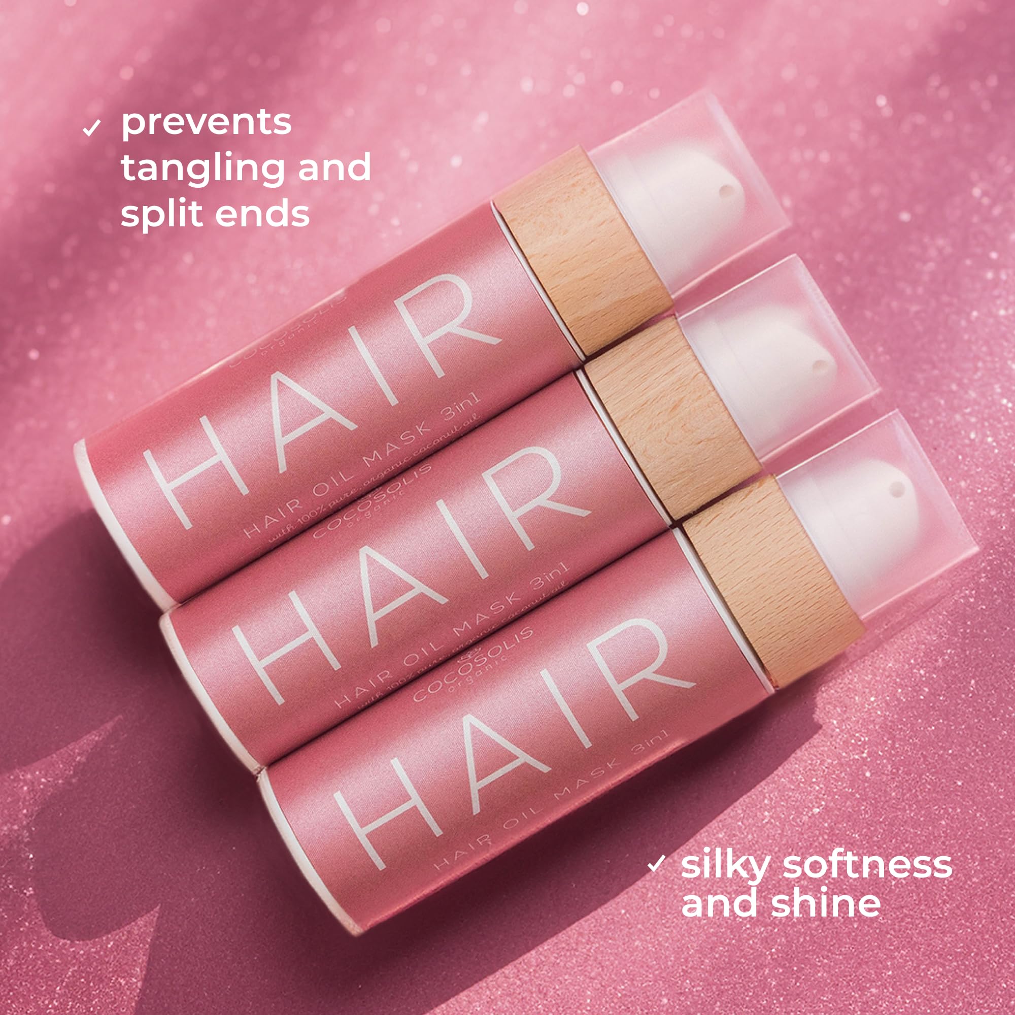 COCOSOLIS Hair Oil Mask 3in1 sun protection shields hair from heat and sun damage.