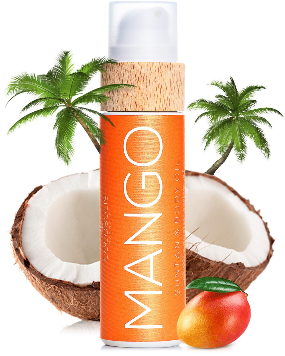 COCOSOLIS Mango tanning lotion bottle with pour for quick, even tanning.