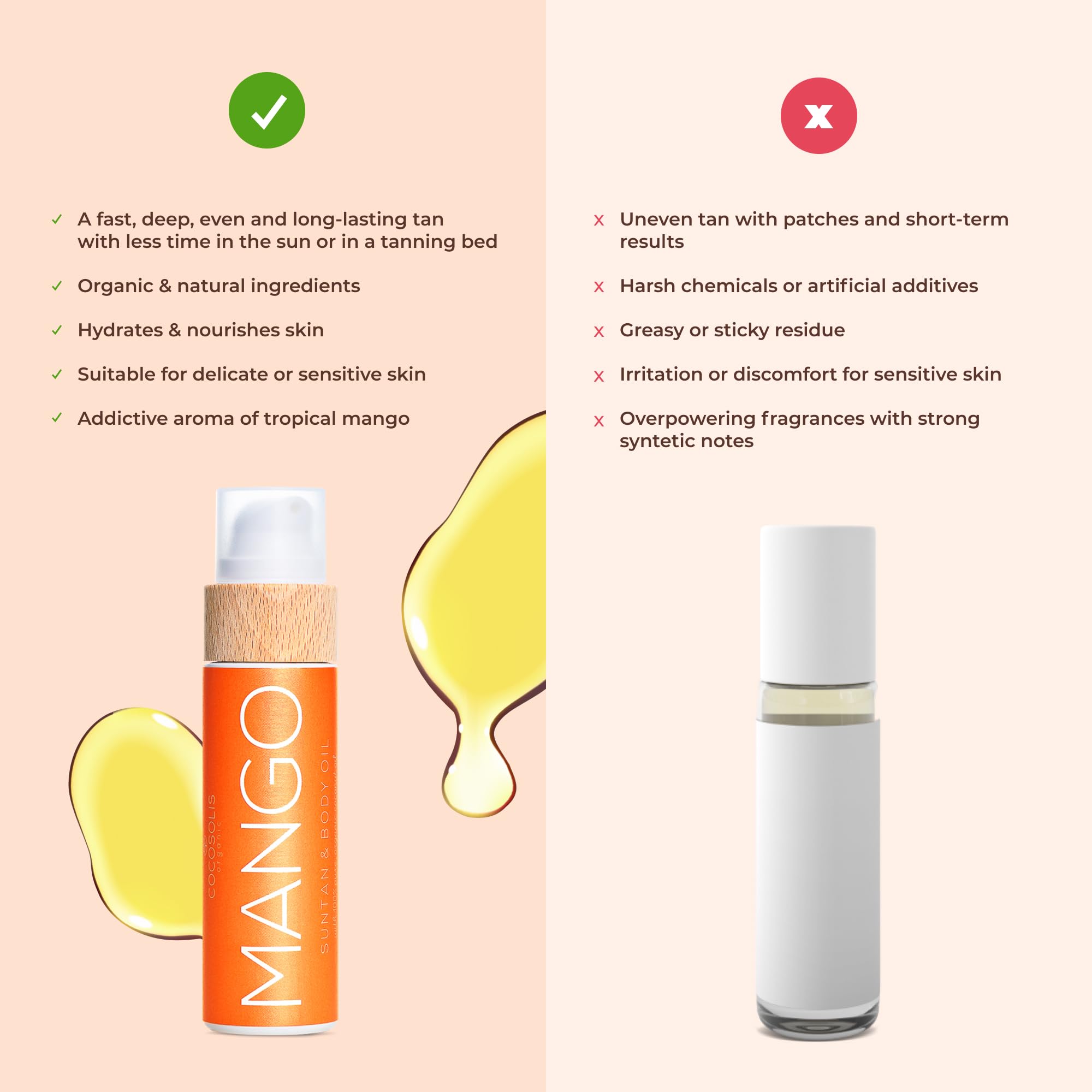 Smooth mango tanning lotion applied to skin for a silky glow.
